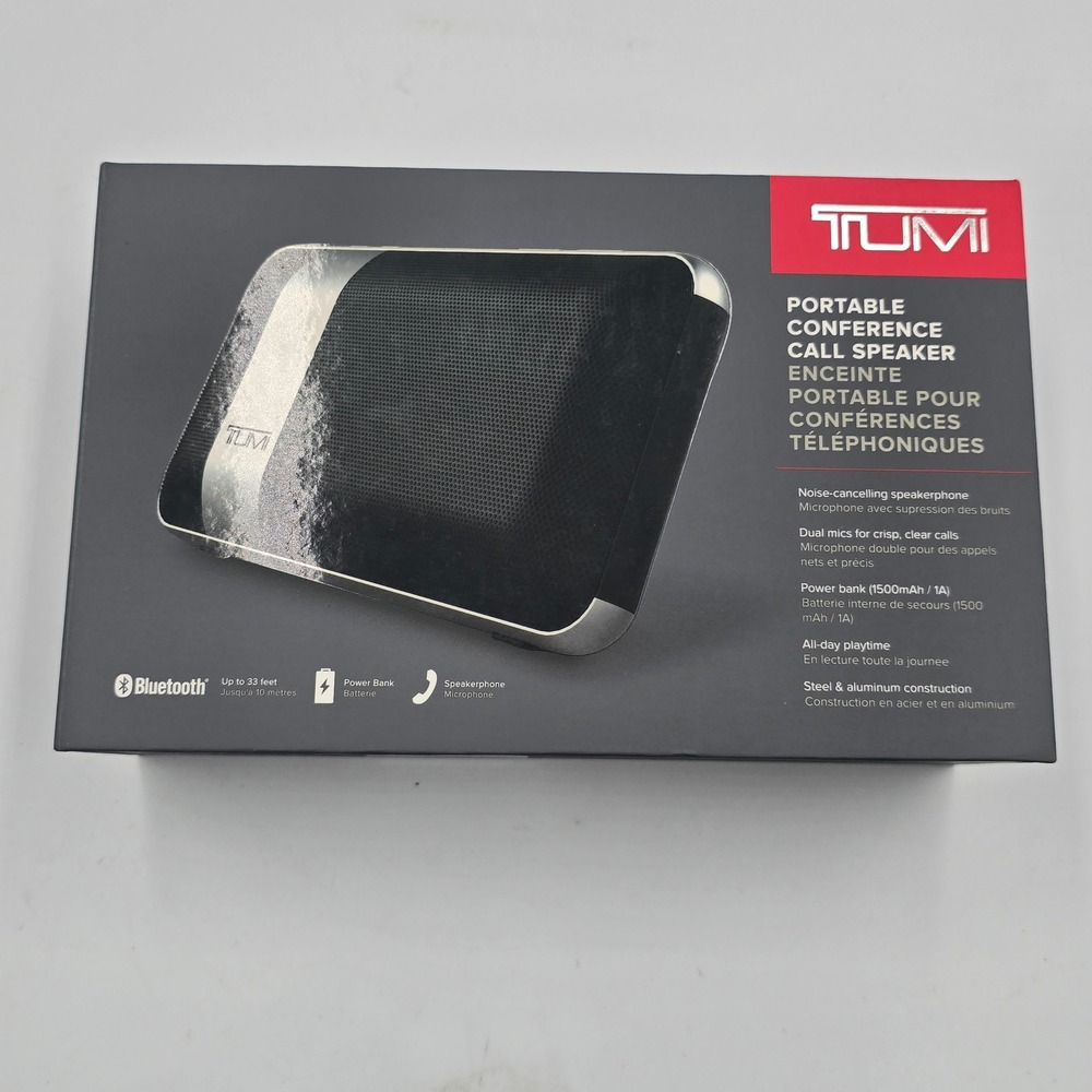 TUMI Portable Conference Call Speaker Bluetooth with Power Bank NEW